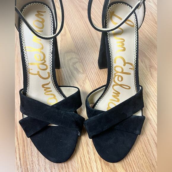 Sam Edelman Black Leather Peep Toe Yancy Ankle Strap Heel Sandal 9 - Picture 3 of 6